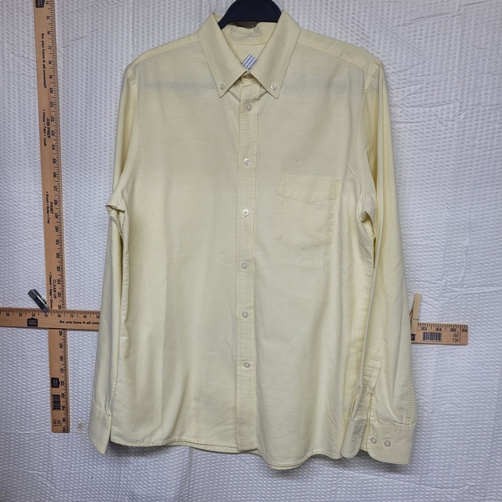 Merona Mens Tailored Fit Button Down Shirt Yellow Long Sleeve Size Medium